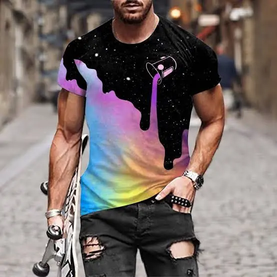 ATIXEL Mens Fashion T-Shirt with 3D Printing Pattern, Short Sleeves for Summer