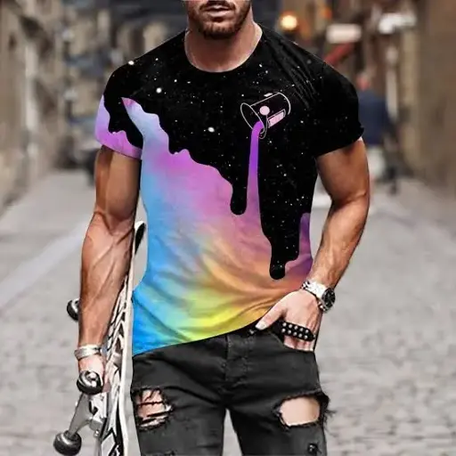 ATIXEL Mens Fashion T-Shirt with 3D Printing Pattern, Short Sleeves for Summer